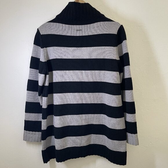 Saint James Wool Black Gray Sailor Stripe Fisherman Cardigan Sweater Size US 12 - Picture 2 of 16
